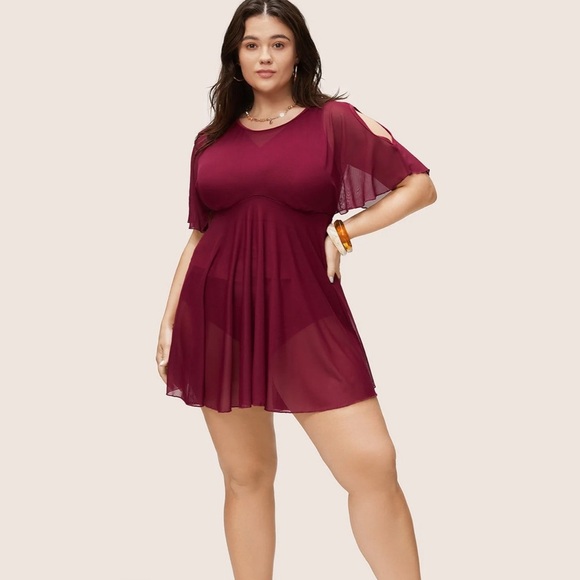 BloomChic Plus Size 3XL Plain Flutter Sleeve Tiered Mesh Swim Dress us22-24 - Picture 3 of 9
